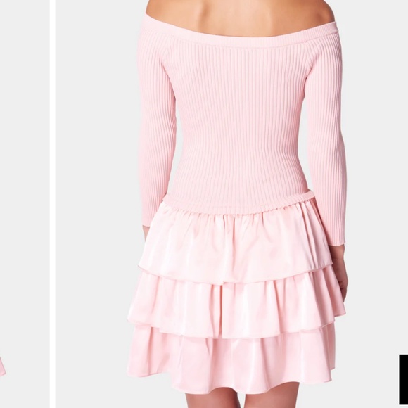 Bebe Off The Shoulder Ribbed Top Tiered Skirt Rose Dress Size L - Picture 2 of 12